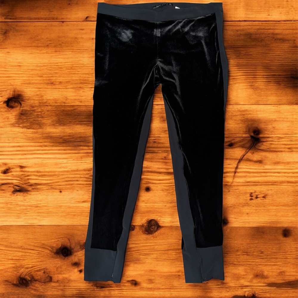 Zara Velvet Leggings with Side Panels and Ankle Zips size Large